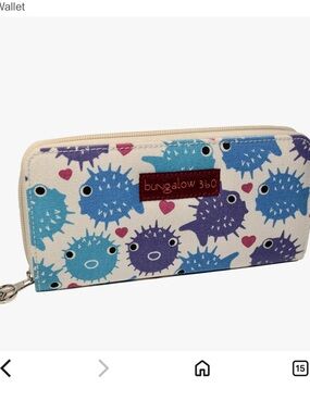 bungalow 360 Cream Wallet with Blue & Purple Puffer Fish and Pink Hearts